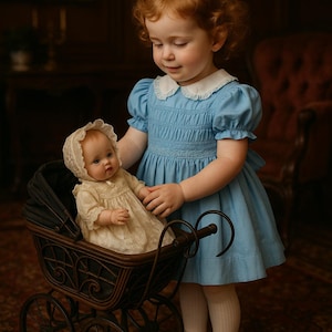 1950s Handgesmoktes blaues Kleinkinderkleid – Vintage Marshall Field