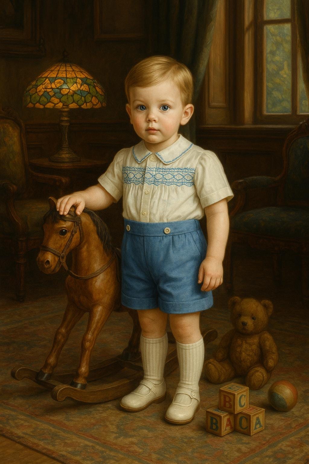RARE Early 20th Century Prince George Suit - Toddler Boy Smocked Blouse Buttoned into Shorts - SZ 18M