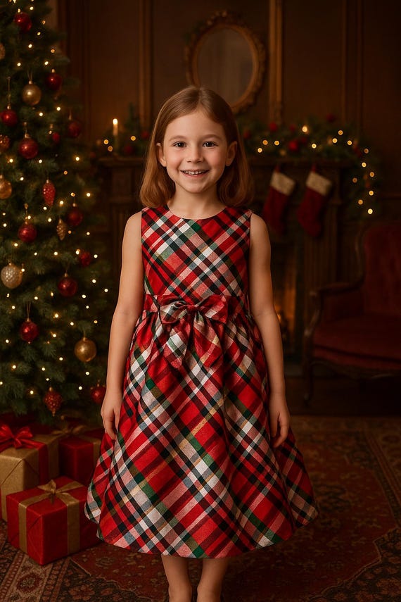 plaid holiday party dress Red Tartan Long Sleeve Tunic Flare Dress Red Tartan Plaid / XL / H23603 main image 1
