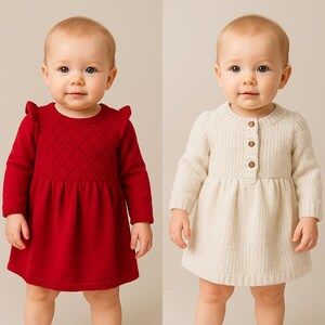 Vinterpaket med 2 | Stickade vinterklänningar för baby 6 M — Carter’s Red Diamond Knit & Nordstrom Cream Gold-Thread tröjaklänning | Utmärkt