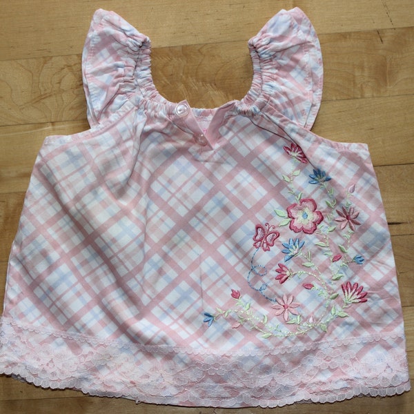 VTG Nannette Flutter Pink Embroidered Toddler Girl Summer Blouse Top - 12M