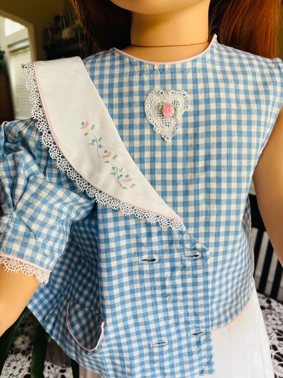 1960s Sunday School 2-Piece Set Blue Gingham/Whit… - image 3