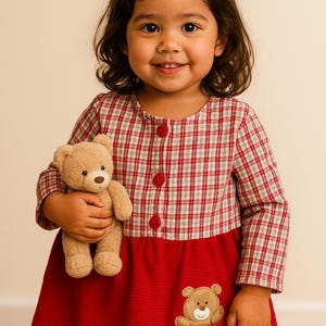 VTG Buster Brown Red Cotton Toddler Bear Embellished Dress - SZ. 3T