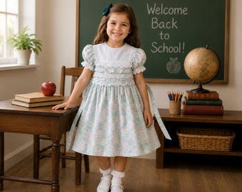 Vintage Polly Flinders Floral Kleid Gr. 6 | Pastelcore Cottage Spitze Party Kleid | Heirloom Frühling Schule formale Mädchen Kleid