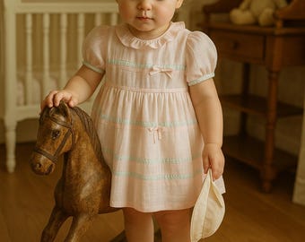 1940s Rare Betsy Belle  Pink Batiste Toddler Girl Dress SZ 24M