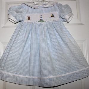 VTG スモック プチ アミ 航海テーマ セーリング ブルー ホワイト 幼児用サマードレス - SZ 2T