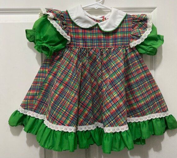 VTG Sears Ruffled Green Multi Color Print Toddler… - image 4