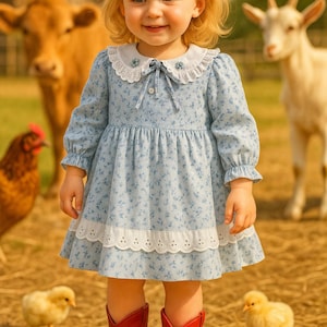 Vintage Toddletime JC Penney Blue Floral Dress | Size 2T | Country Casual Eyelet Trim Toddler Outfit