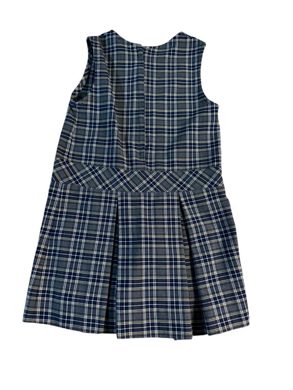 Vintage Blueberry Apparel School Uniform Set | Notre Dame School | Plaid Jumper + Navy Cardigan | Made in USA | Girls approx 4-5 View 3