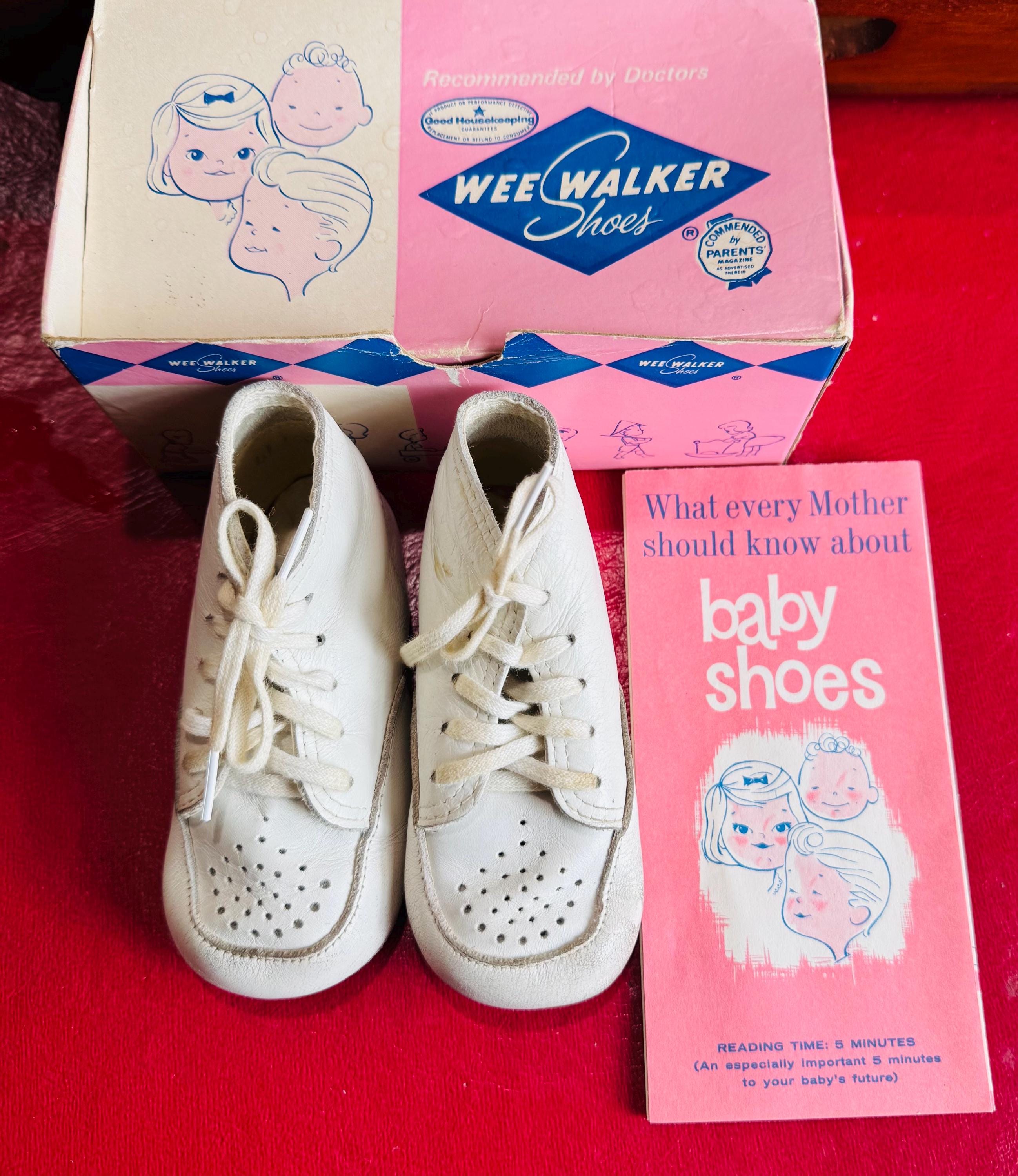 1960s Wee Walker Crib Shoes Original Box Great for Vintage Doll