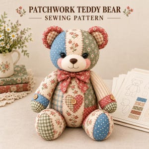 PDF-Nähanleitung für einen Patchwork-Teddybären | DIY-Kuscheltier | 3 Größen | Sofort-Download