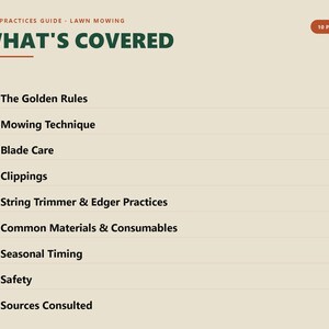 Lawn Mowing Best Practices Guide, Yard Care Tips PDF, Lawn Care Reference for Homeowners and Solo Operators image 2
