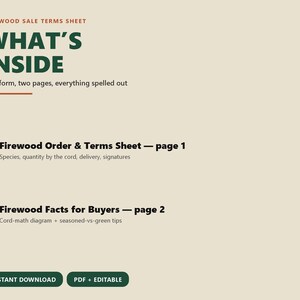 Firewood Order Form Terms Sheet, Cord Face Cord Definitions, Firewood Seller Printable Editable PDF image 2