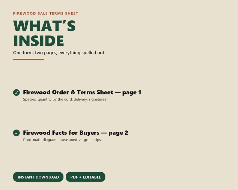 Firewood Order Form Terms Sheet, Cord Face Cord Definitions, Firewood Seller Printable Editable PDF image 2
