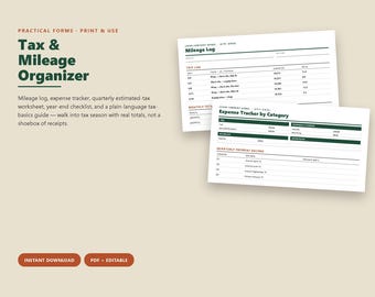 Small Business Tax & Mileage Organizer, Expense Tracker (PDF + Editable)