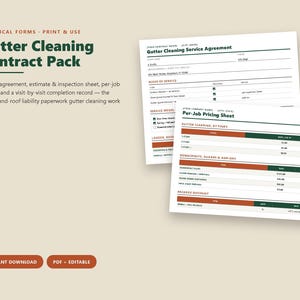Gutter Cleaning Service Contract Template, Estimate Inspection Pricing Sheet, Completion Checklist, Editable Printable PDF image 1