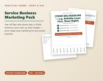 Service Business Marketing Pack, Flyer, Brochure, Door Hanger (PDF Editable)