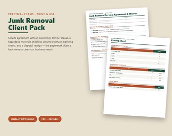 Pakiet umów na usuwanie śmieci, umowa o świadczenie usług, zrzeczenie się roszczeń, arkusz cenowy (plik PDF do edycji)
