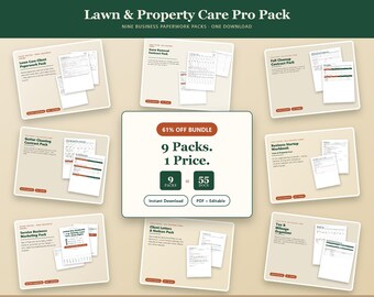 Lawn Care Business Forms Bundle, 9 Packs: Contracts, Invoices, Marketing, Tax (PDF)
