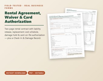 Rental Agreement, Liability Waiver, Card Authorization (PDF)