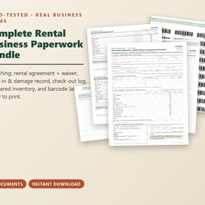 Kit di avvio per attività di noleggio, contratto di noleggio attrezzature + liberatoria di responsabilità + sistema di inventario e codici a barre, pacchetto completo di documenti, modificabile immagine 1