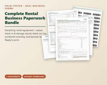 Rental Business Starter Kit, Equipment Rental Agreement + Liability Waiver + Inventory & Barcode System, Complete Paperwork Bundle, Editable