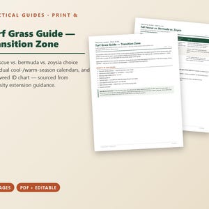 Puede incluir: Una gu&iacute;a digital titulada Turf Grass Guide &mdash; Transition Zone, que contiene 11 p&aacute;ginas con comparaciones de festuca alta, bermuda y zoysia, calendarios estacionales duales y una tabla de identificaci&oacute;n de 8 tipos de malas hierbas.