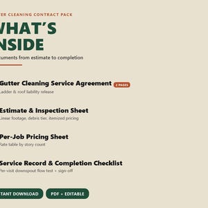 Gutter Cleaning Service Contract Template, Estimate Inspection Pricing Sheet, Completion Checklist, Editable Printable PDF image 2