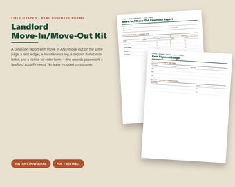 Landlord Move-In Move-Out Condition Report Template, Rent Ledger, Maintenance Log, Deposit Letter, Notice to Enter PDF
