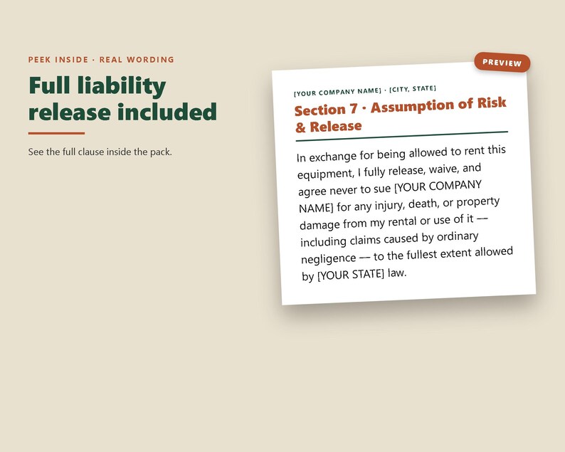 Kit di avvio per attività di noleggio, contratto di noleggio attrezzature + liberatoria di responsabilità + sistema di inventario e codici a barre, pacchetto completo di documenti, modificabile immagine 3
