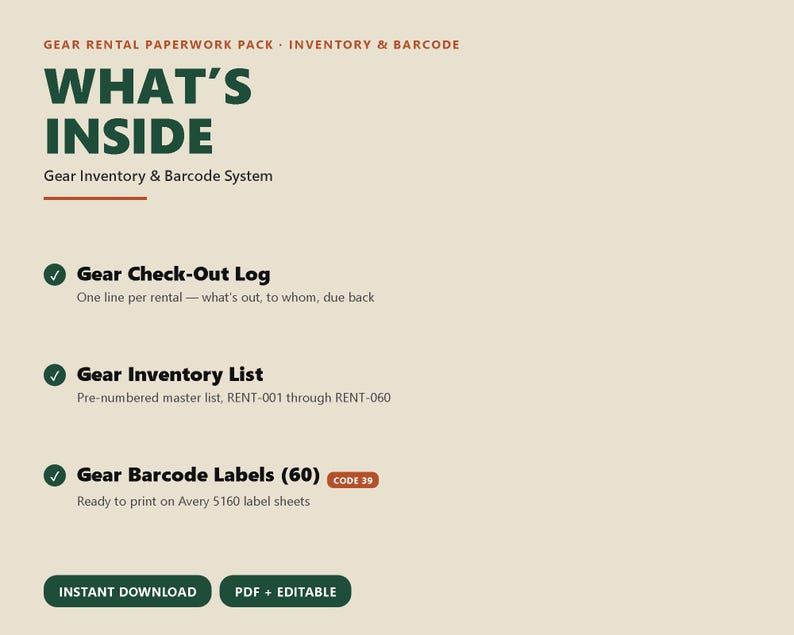 Gear Inventory & Barcode Label System (Printable PDF) image 2