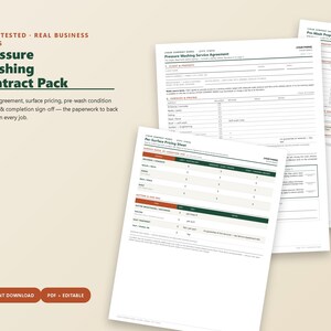 Vorlage für einen Hochdruckreinigungsvertrag, Servicevereinbarung, Kostenvoranschlag & Preisliste, Checkliste für den Zustand, bearbeitbare und druckbare PDF-Datei Bild 1