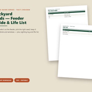 Backyard Bird Feeder Guide PDF Life List Bird Watching Journal Species ID Guide Seed Chart Printable Nature Digital Download image 1
