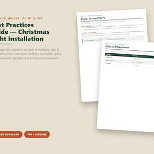 Pode incluir: Um guia digital de 11 p&aacute;ginas intitulado Best Practices Guide &mdash; Christmas Light Installation, incluindo se&ccedil;&otilde;es sobre c&aacute;lculos de pot&ecirc;ncia e clipes de fixa&ccedil;&atilde;o. O documento cont&eacute;m instru&ccedil;&otilde;es t&eacute;cnicas para a instala&ccedil;&atilde;o de luzes.
