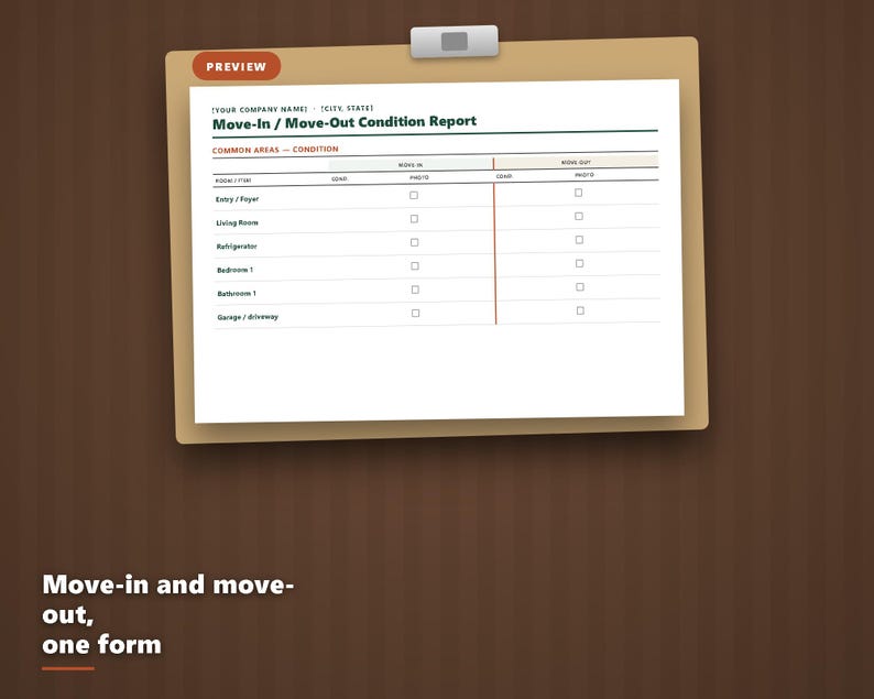 Landlord Move-In Move-Out Condition Report Kit (PDF + Editable) image 3