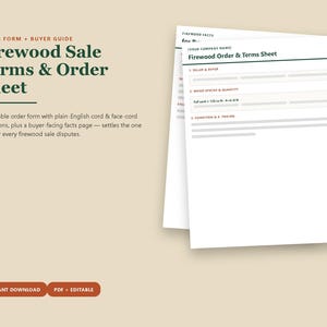 Firewood Order Form Terms Sheet, Cord Face Cord Definitions, Firewood Seller Printable Editable PDF image 1