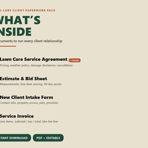 Contratto di servizio per la cura del prato, preventivo, fattura, moduli per il cliente (PDF + modificabili) immagine 2