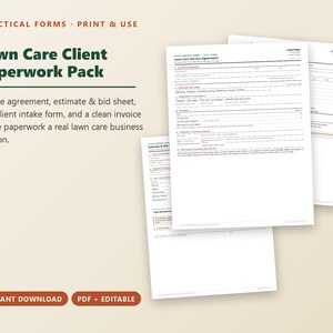 Contratto di servizio per la cura del prato, preventivo, fattura, moduli per il cliente (PDF + modificabili) immagine 1
