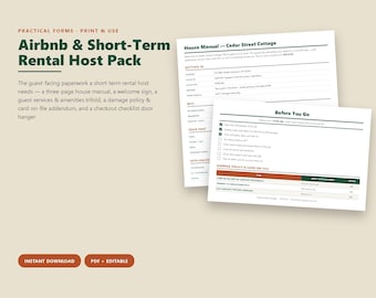 Kurzzeitvermietungs-Paket für Gastgeber, Haushandbuch, Gästeleitfaden, bearbeitbares PDF