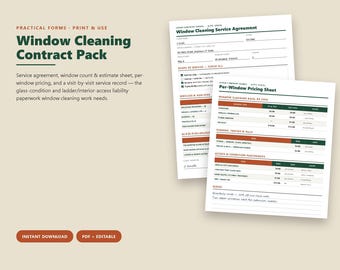 Window Cleaning Contract Pack | Service Agreement, Estimate, Pricing Sheet (PDF + Editable)