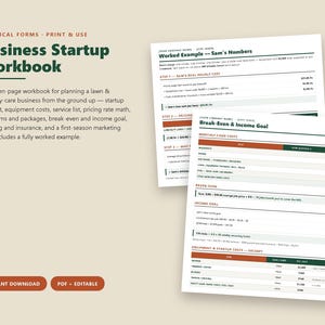 Lawn Care Business Startup Workbook, Pricing Worksheet, Licensing Checklist, Marketing Plan, Editable Printable PDF image 1