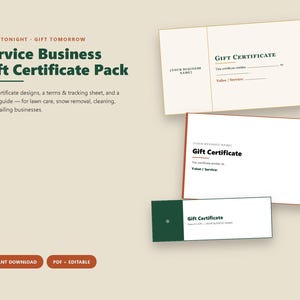 Service Business Gift Certificate Pack, Printable Editable (Instant Download) image 1