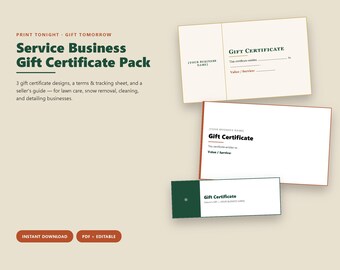 Gift Certificate Template for Service Business, Printable Lawn Care Snow Removal Cleaning Detailing, Editable PDF Instant Download