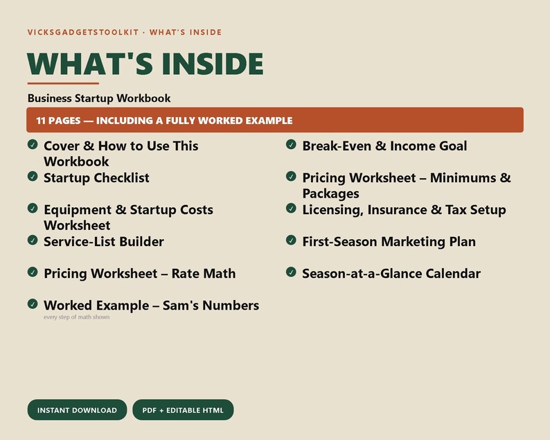 Lawn Care Business Startup Workbook, Pricing Worksheet, Licensing Checklist, Marketing Plan, Editable Printable PDF image 2