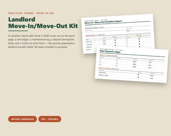 Landlord Move-In Move-Out Condition Report Kit (PDF + Editable)
