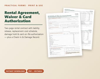 Rental Agreement, Liability Waiver, Card Authorization (PDF)