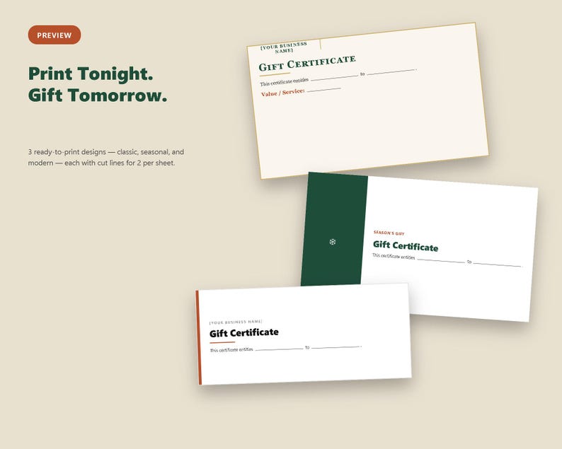 Service Business Gift Certificate Pack, Printable Editable (Instant Download) image 3
