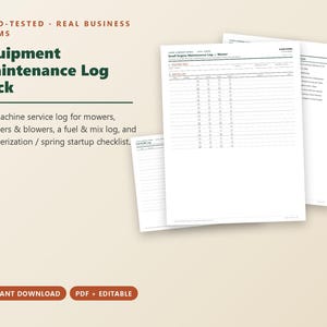 Puede incluir: Paquete de registros de mantenimiento de equipos con formularios para cortac&eacute;spedes, recortadoras y sopladores. Incluye un registro de servicio por m&aacute;quina, un registro de combustible y mezcla, y una lista de verificaci&oacute;n de invierno y primavera.