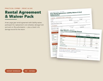Rental Agreement, Liability Waiver, Card Authorization (PDF)