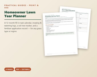 Lawn Care Planner, Homeowner Yard Maintenance Log, Mowing Watering Fertilizer Tracker, Soil Test Log, Printable PDF